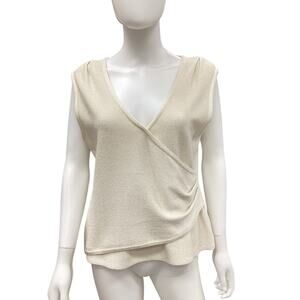 St. John Top Women’s Size L Fine Knit Gold Shimmer All Over V- Neck Sleeveless